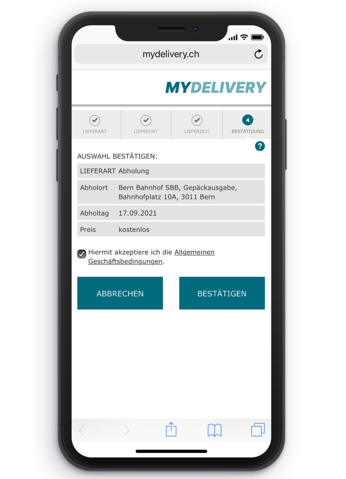 Mock-up des MyDelivery-Bildschirms