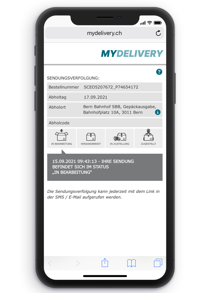 Attrappe des MyDelivery-Bildschirms.