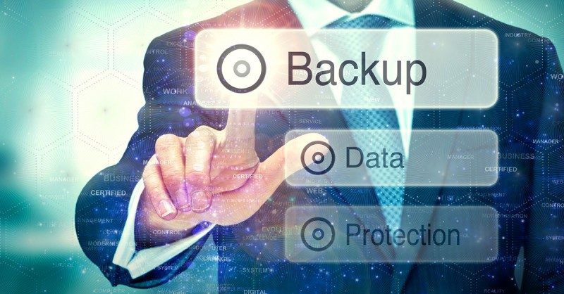 data backup graphic with person in business environment